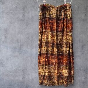 Bohemian Print Midi Skirt - Brown and Tan